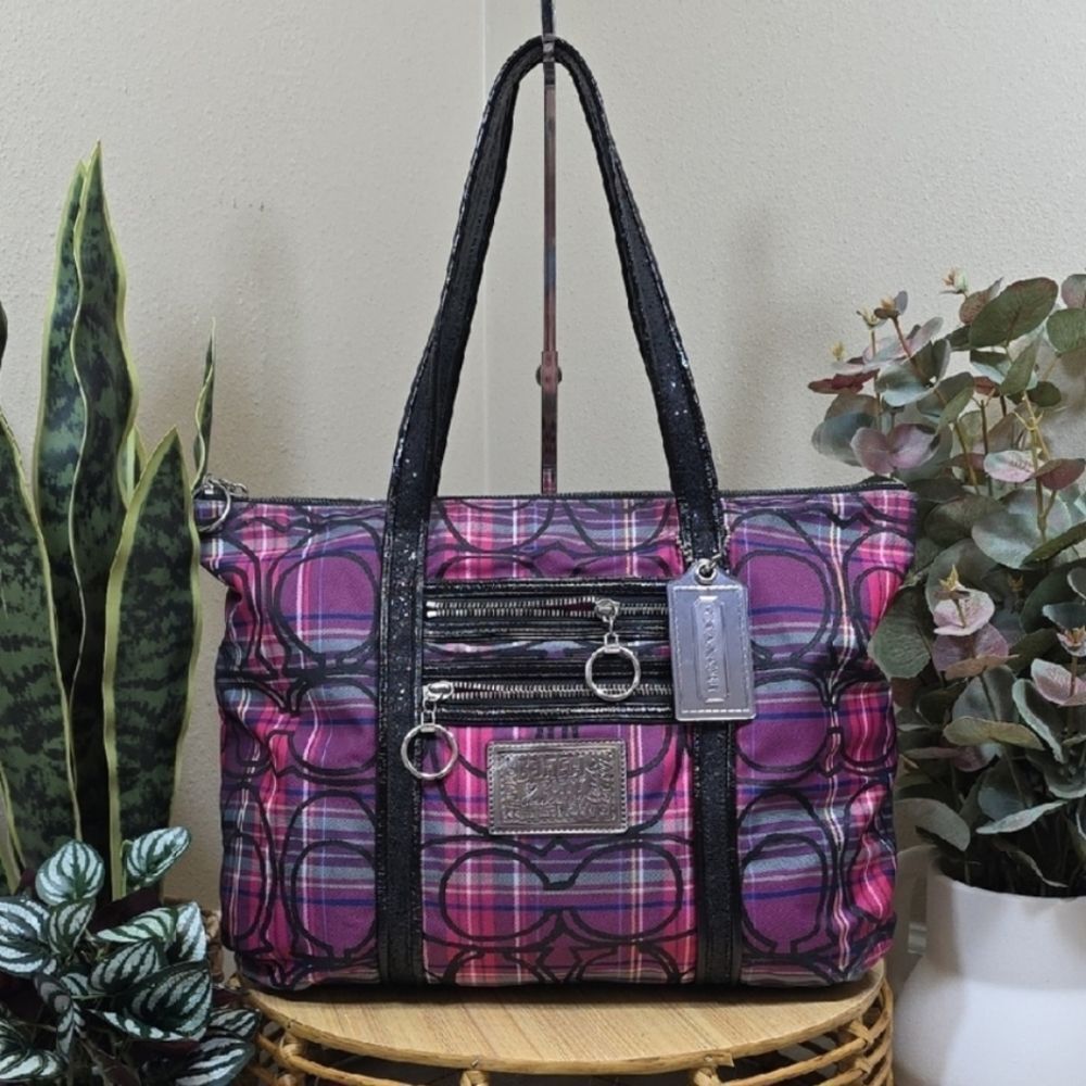 Coach Tartan Glam Tote Shoulder Bag